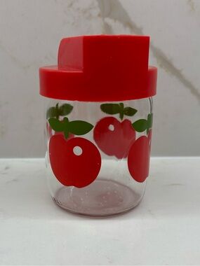 Vintage Glass Red Apple Sugar Dispenser Pot Pichet Plastic Lid Henkel France